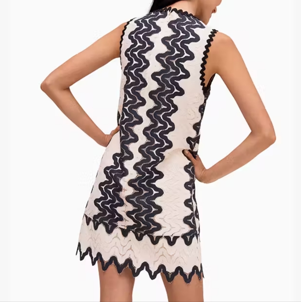 KATE SPADE RETRO Black and White WOVEN Mini Dress SIZE 8 - Picture 2 of 8
